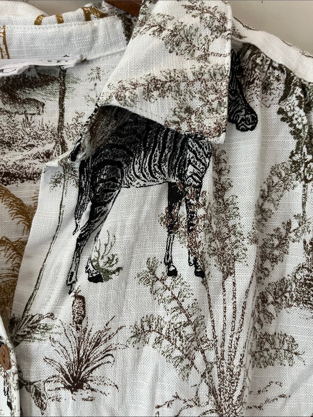Women's Safari-Print Button Down Shirt - White with Black & Tan - Picture 4 of 14